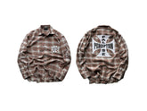 False Perception Cross Logo Brown Plaid Shirt