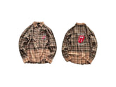 False Perception Tongue Logo Brown Plaid Shirt