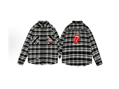 False Perception Tongue Logo Black‑White Plaid Shirt