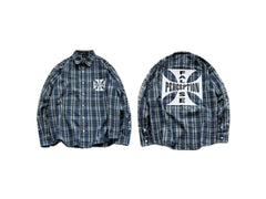 False Perception Cross Plaid Long‑Sleeve Shirt
