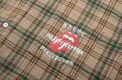 False Perception Tongue Logo Brown Plaid Shirt