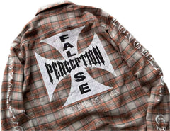 False Perception Cross Logo Brown Plaid Shirt
