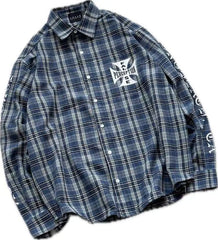 False Perception Cross Plaid Long‑Sleeve Shirt