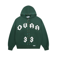 Duaa Green Rhinestone Zip Hoodie