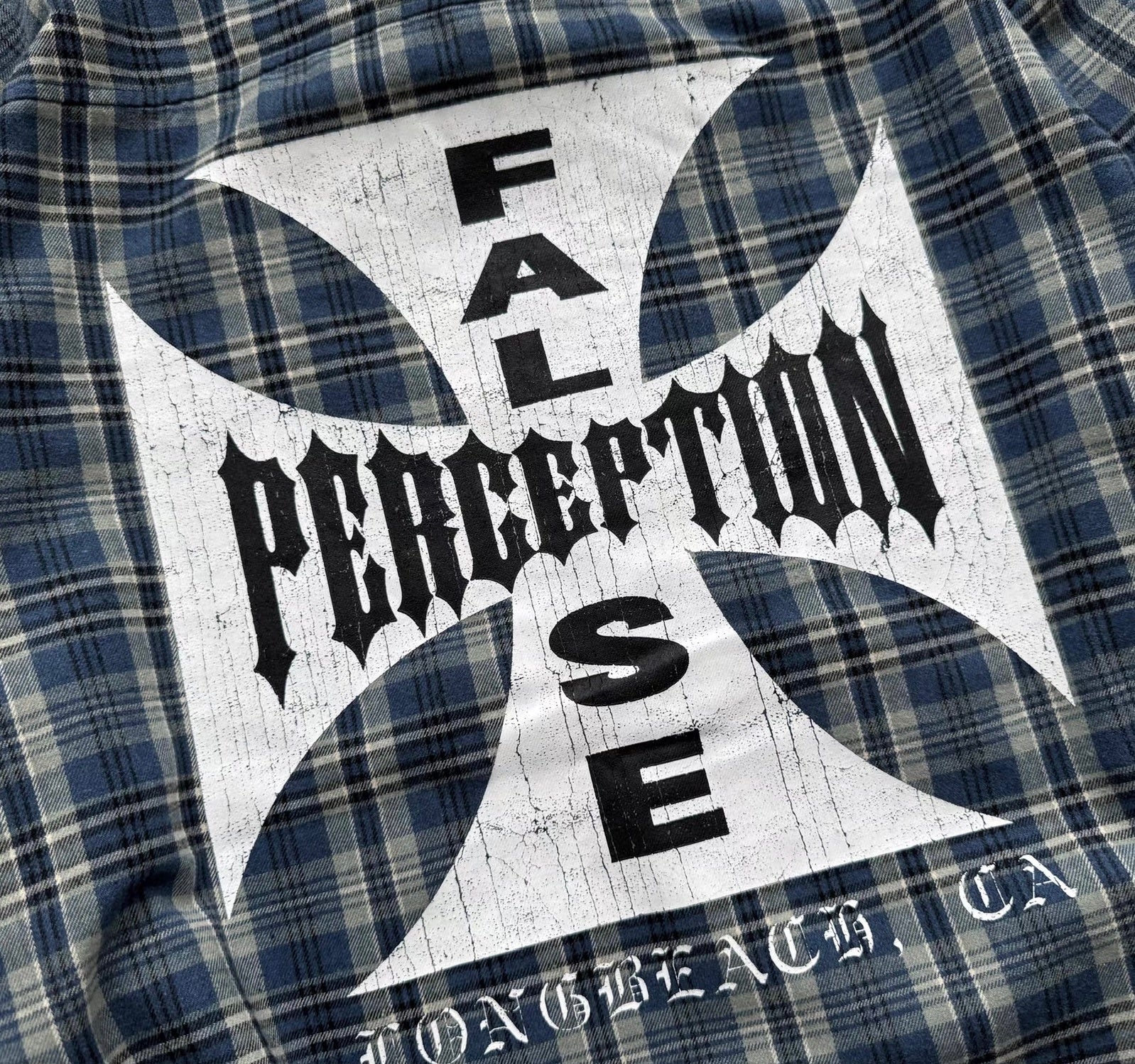 False Perception Cross Plaid Long‑Sleeve Shirt