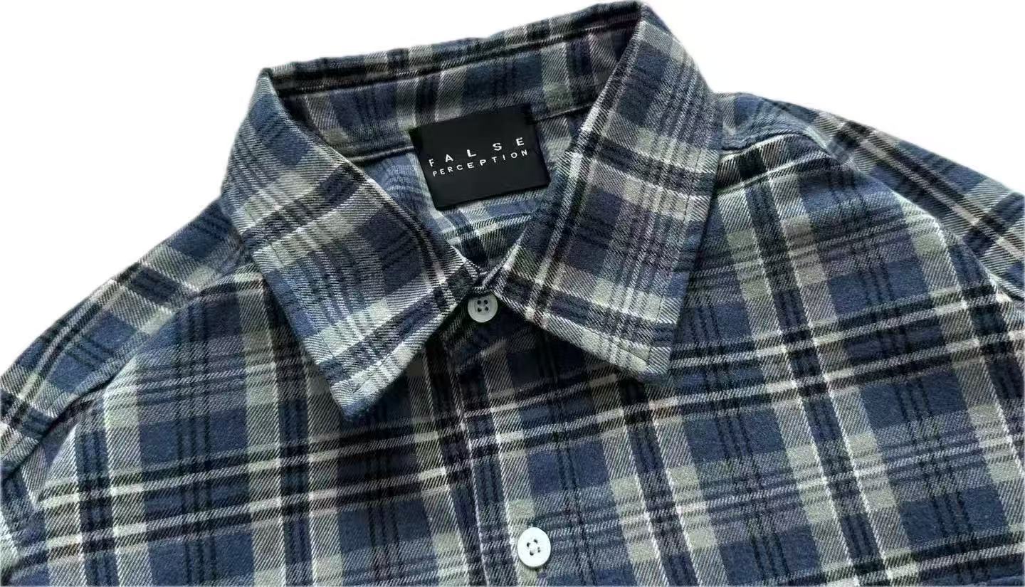 False Perception Vampire Tongue Blue Plaid Shirt