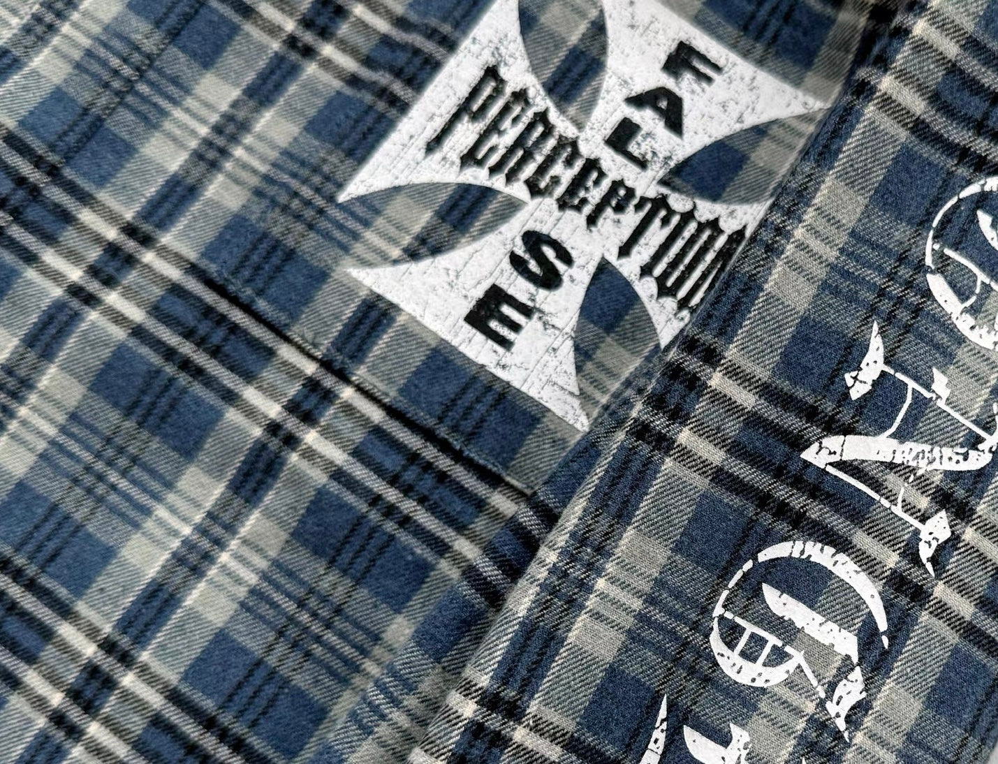 False Perception Cross Plaid Long‑Sleeve Shirt