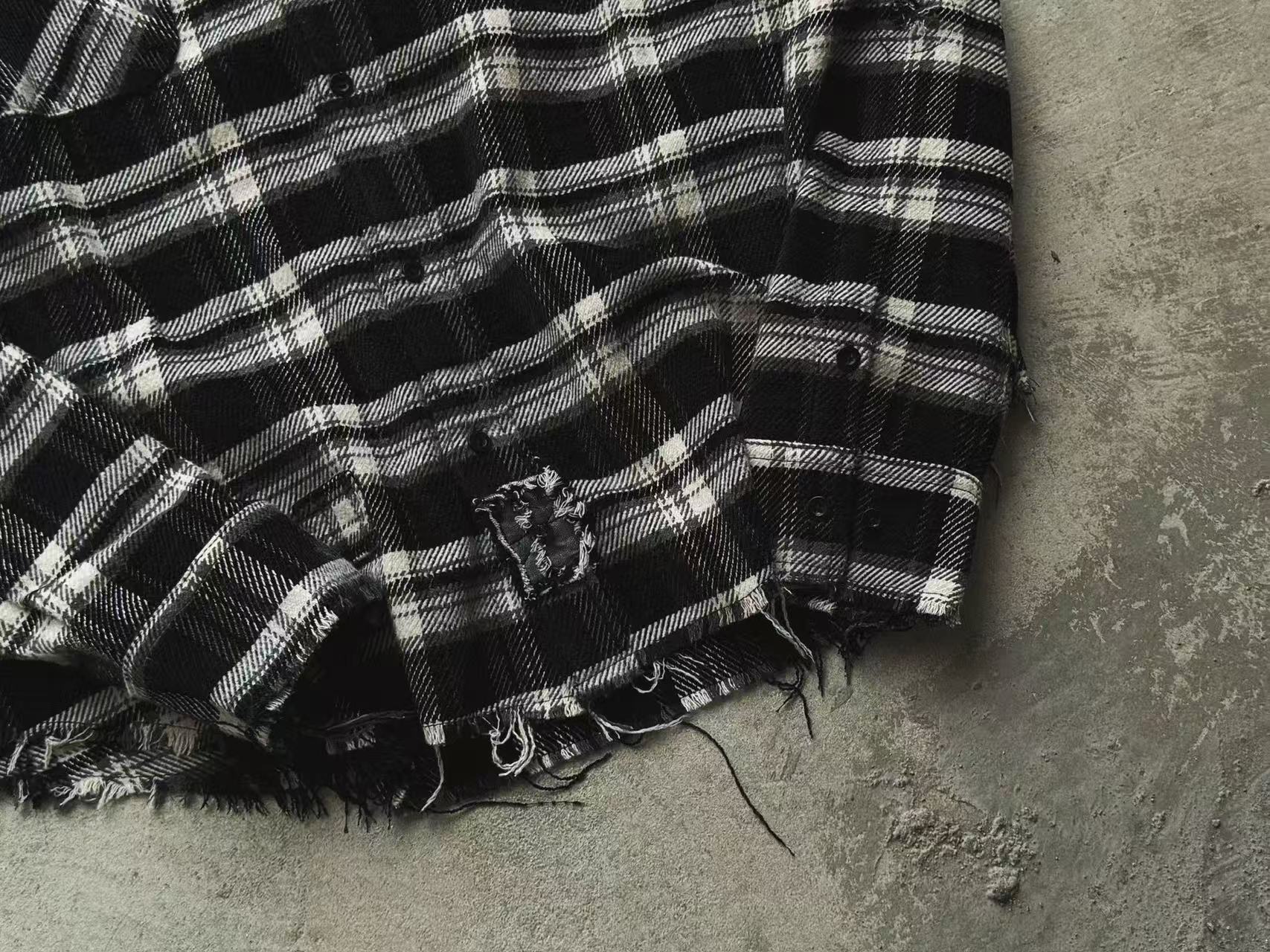 False Perception Tongue Logo Black‑White Plaid Shirt