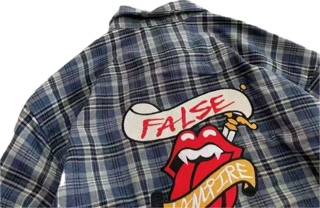 False Perception Vampire Tongue Blue Plaid Shirt