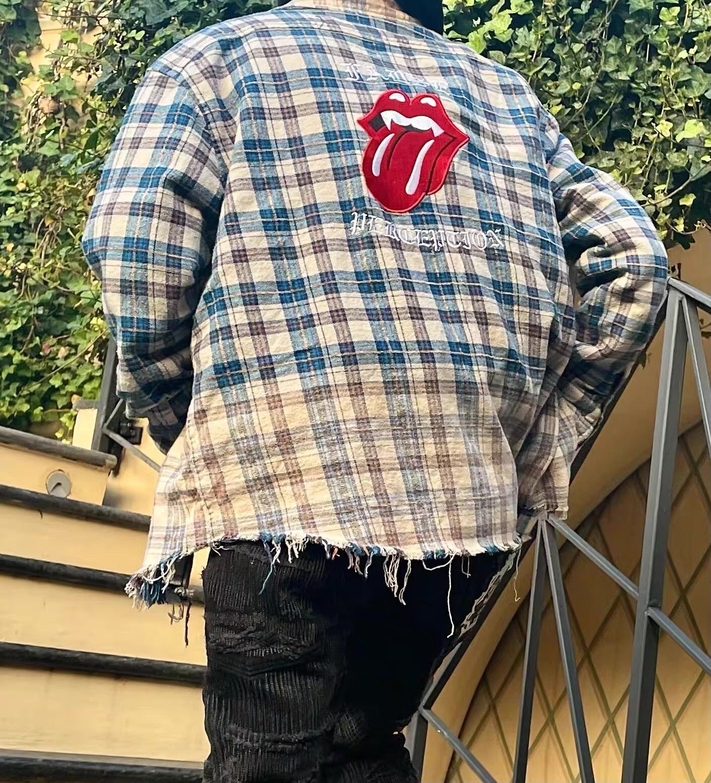 False Perception Tongue Logo Plaid Shirt