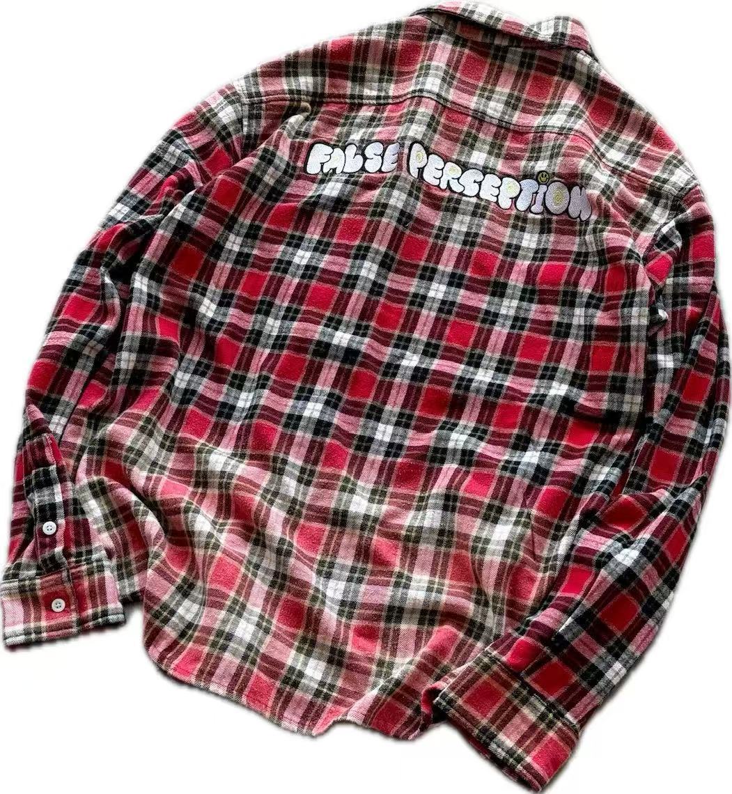 False Perception Smiley Red Plaid Shirt
