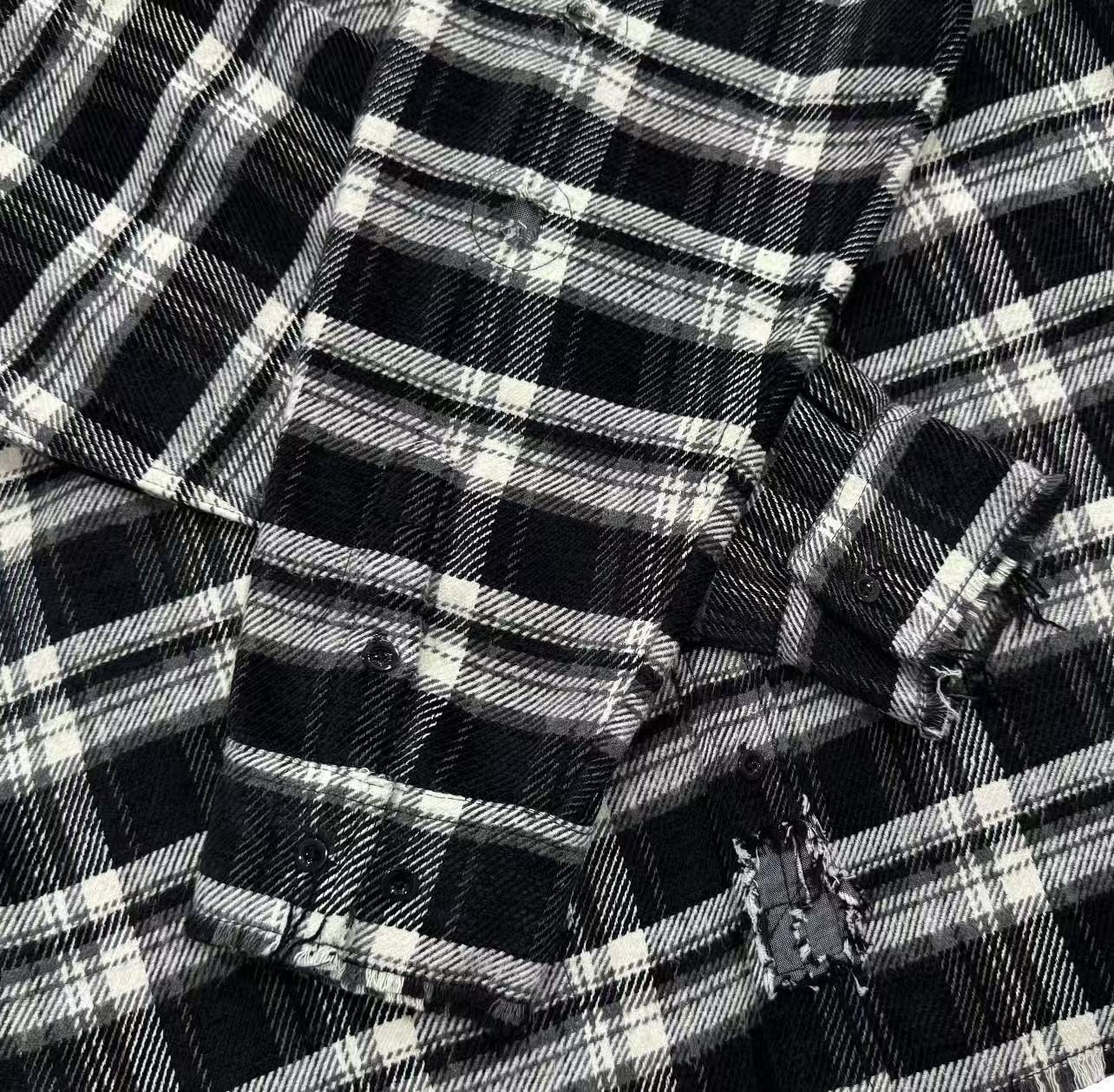 False Perception Tongue Logo Black‑White Plaid Shirt