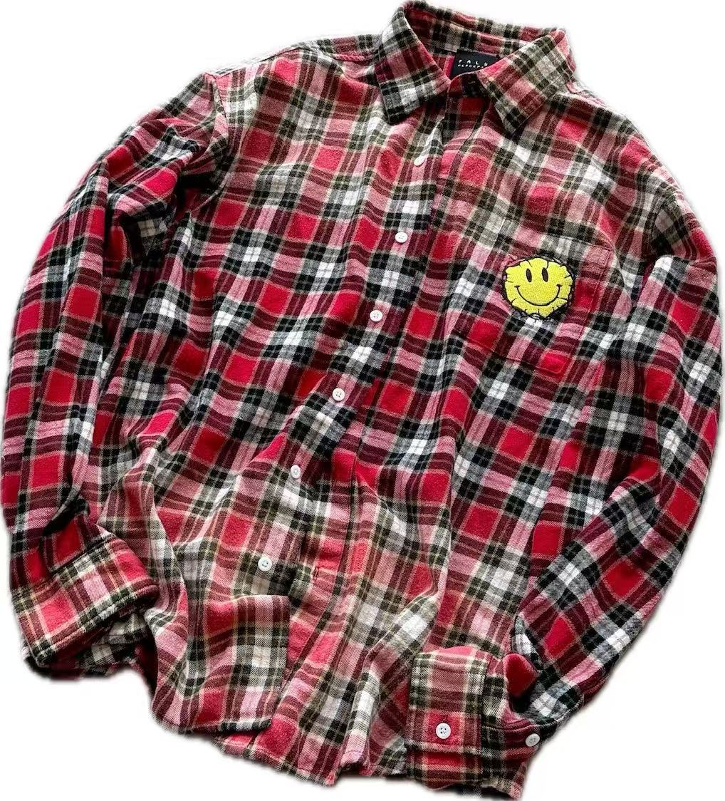 False Perception Smiley Red Plaid Shirt