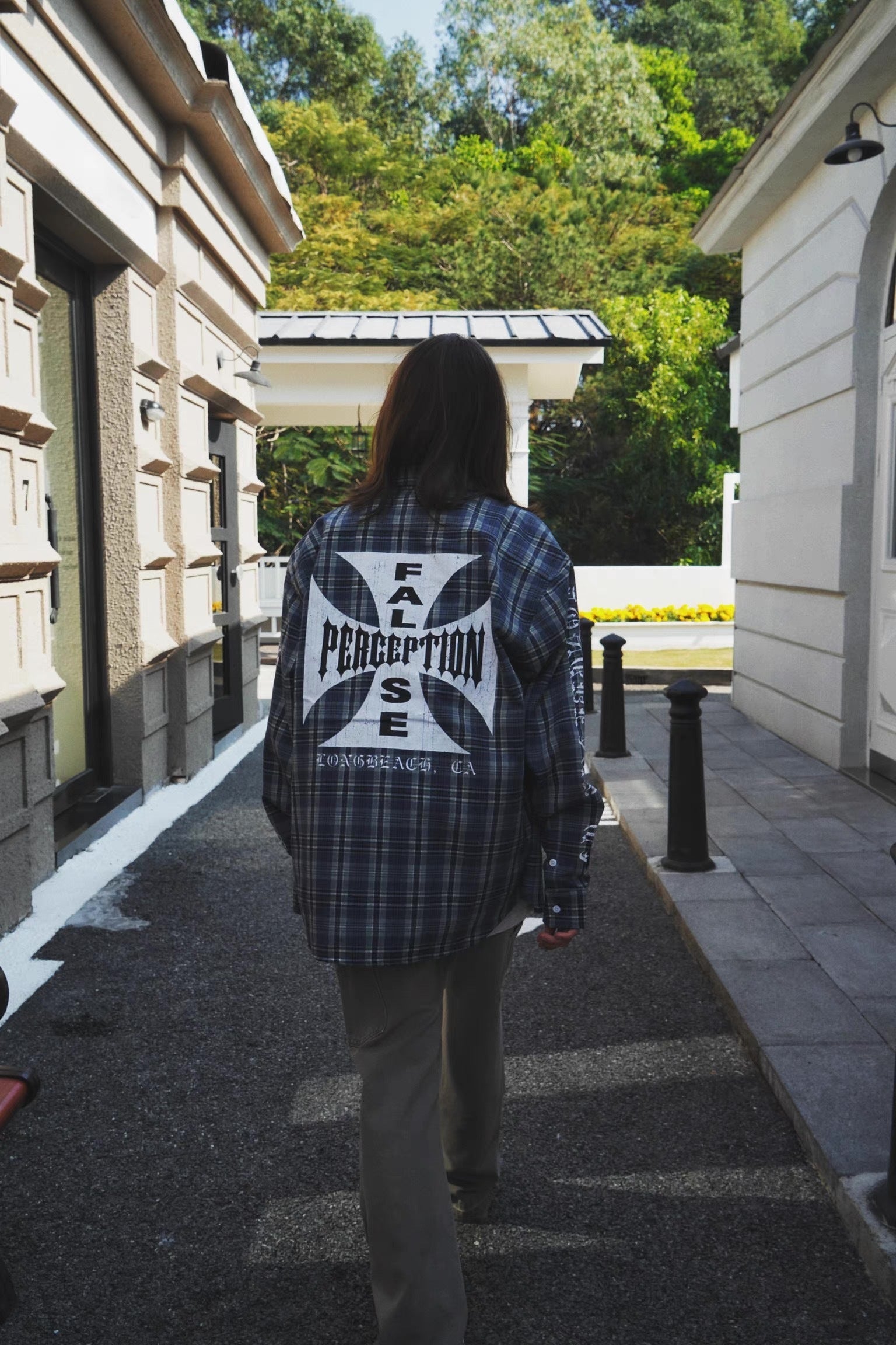 False Perception Cross Plaid Long‑Sleeve Shirt
