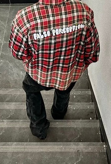 False Perception Smiley Red Plaid Shirt