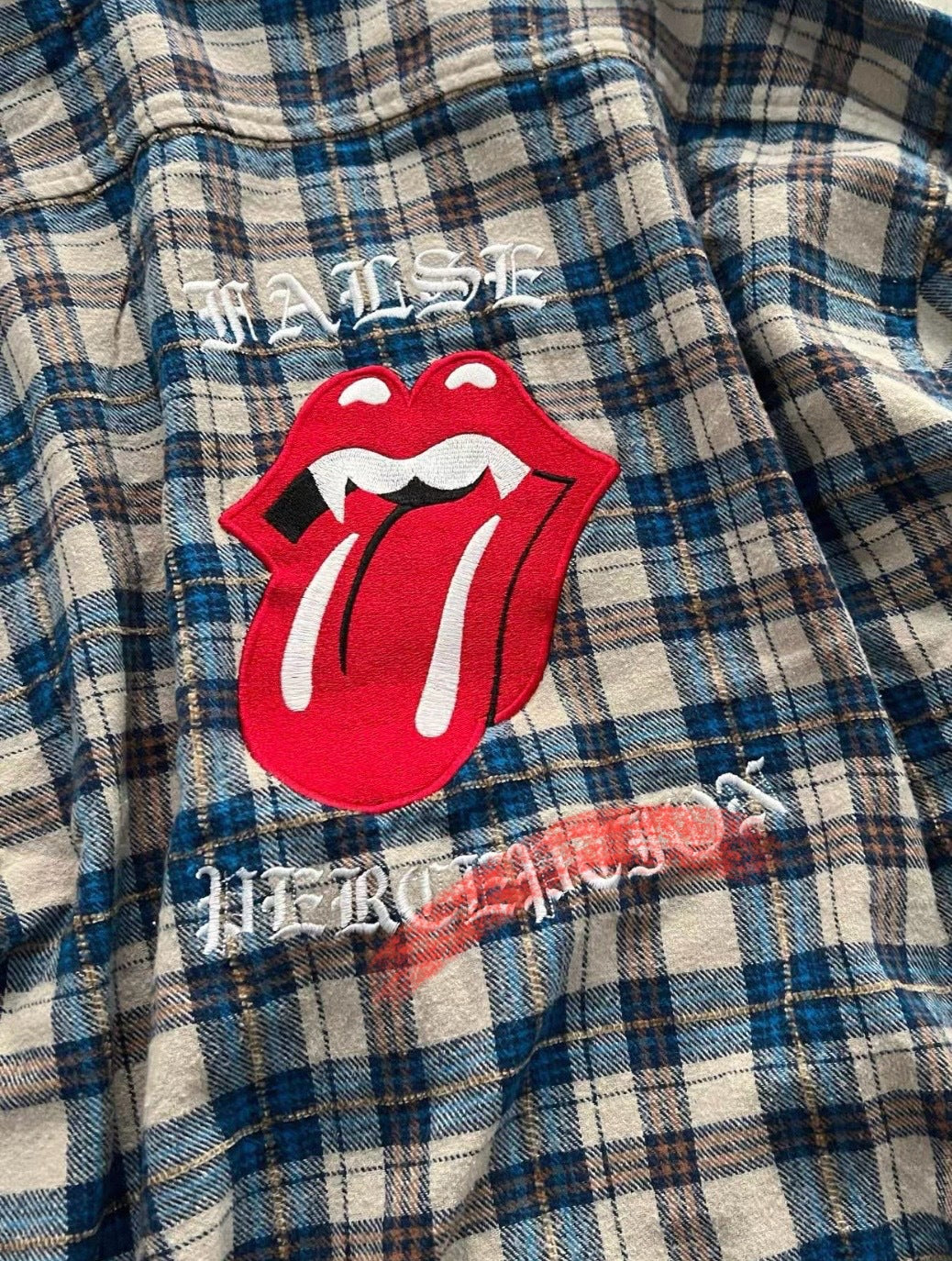 False Perception Tongue Logo Plaid Shirt