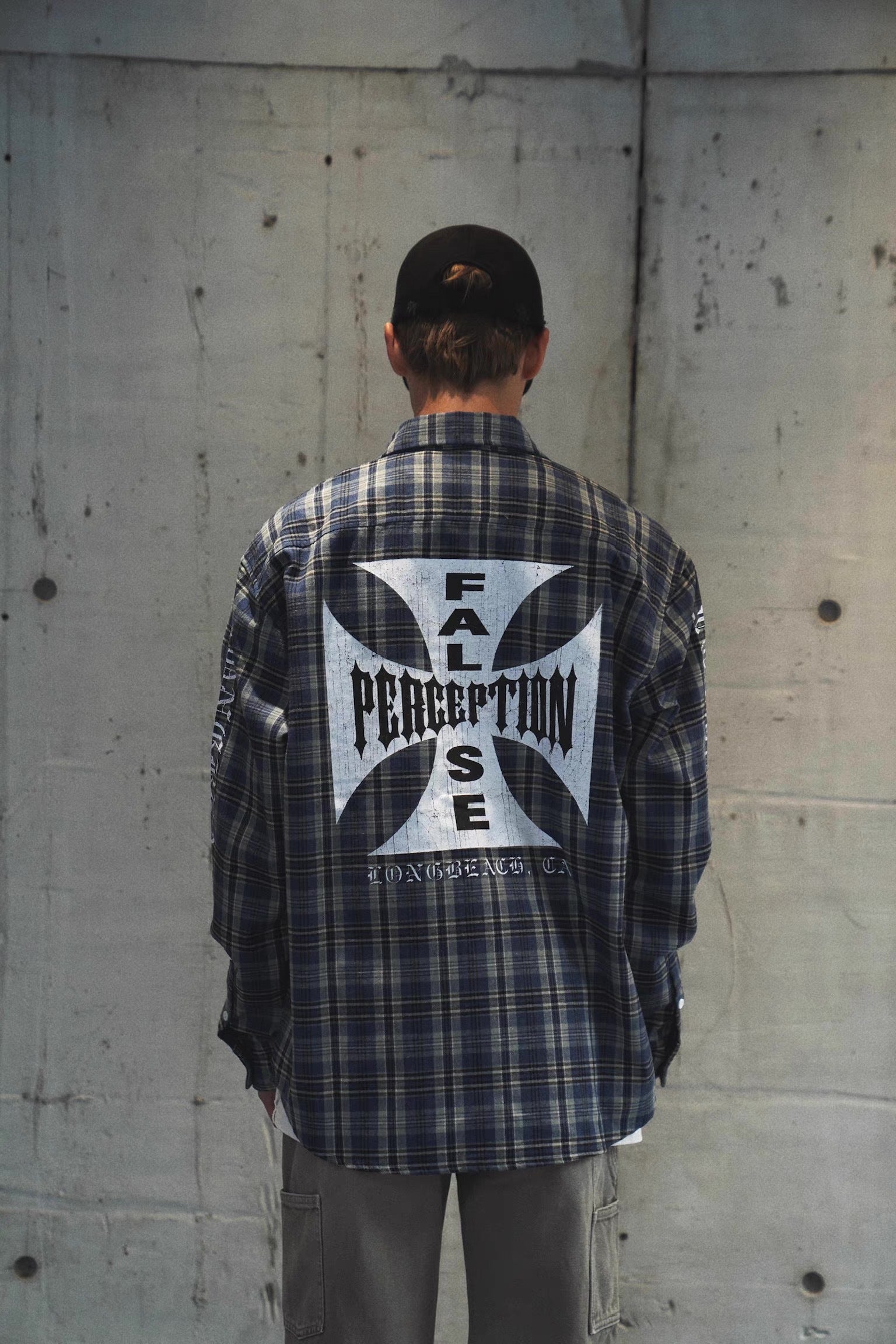 False Perception Cross Plaid Long‑Sleeve Shirt