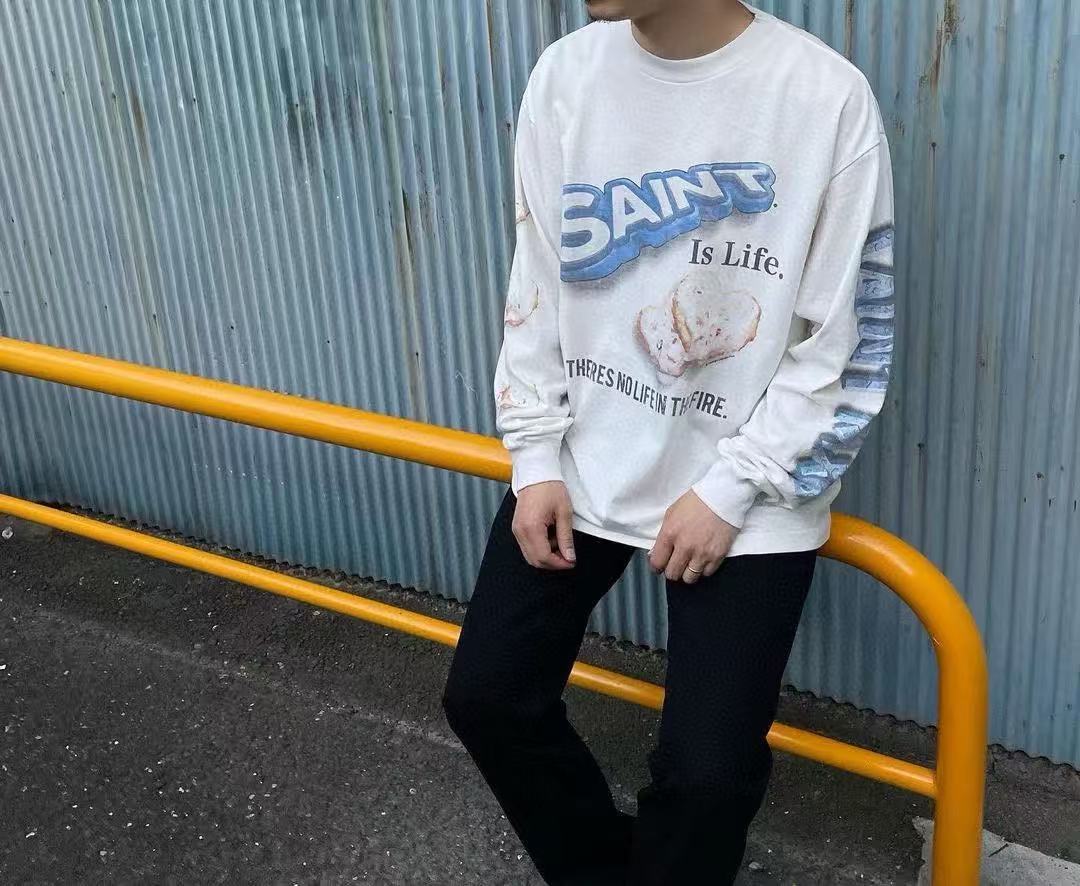 Saint Saint Is Life White Graphic Washed Long Sleeve