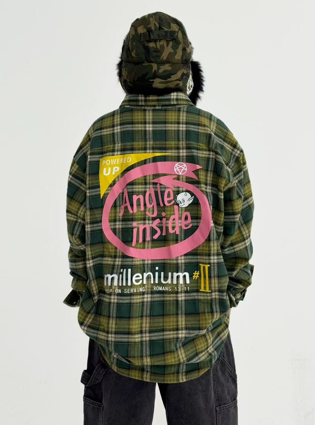 False Perception Angle Inside Green Plaid Shirt