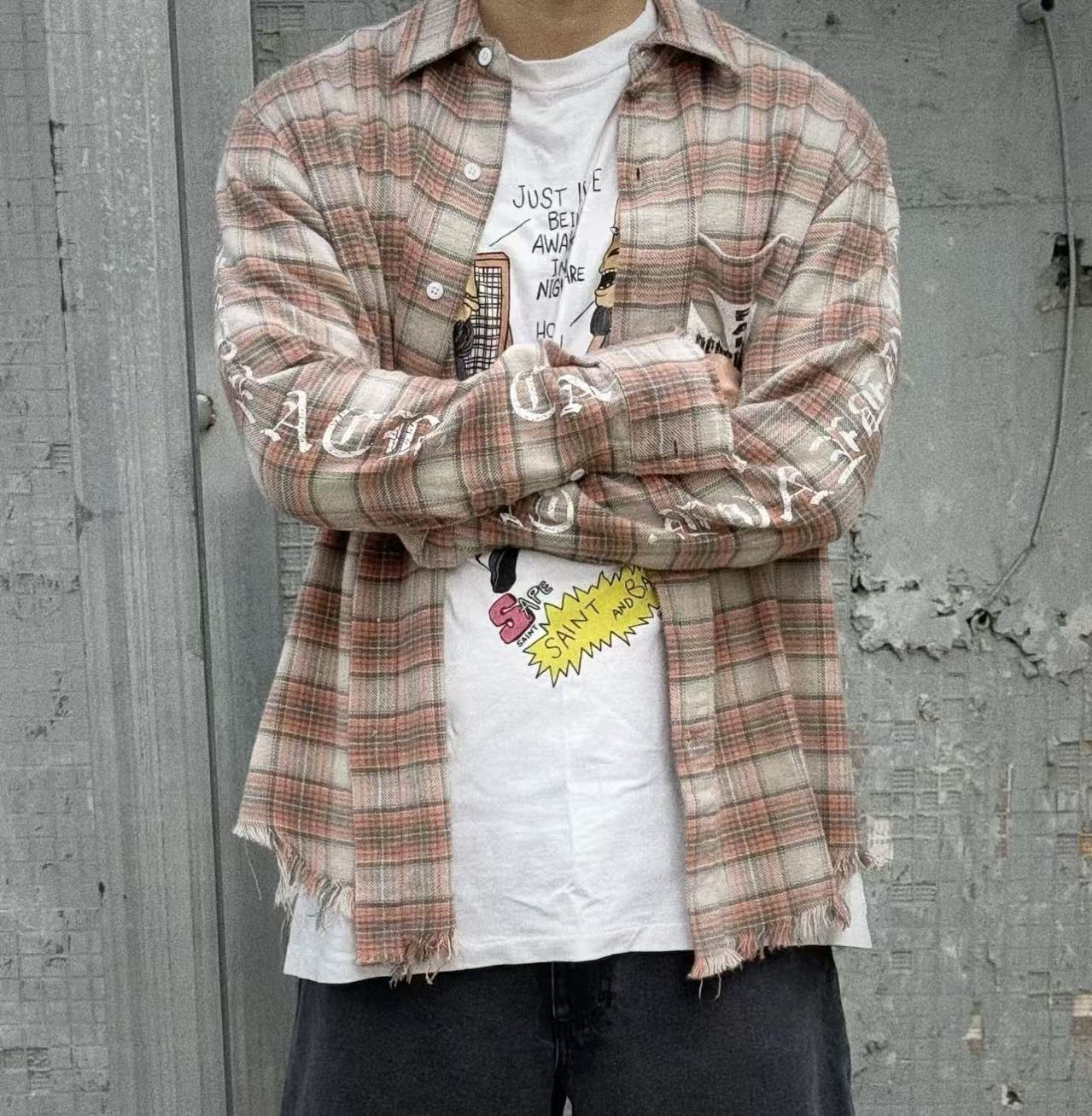 False Perception Cross Logo Brown Plaid Shirt