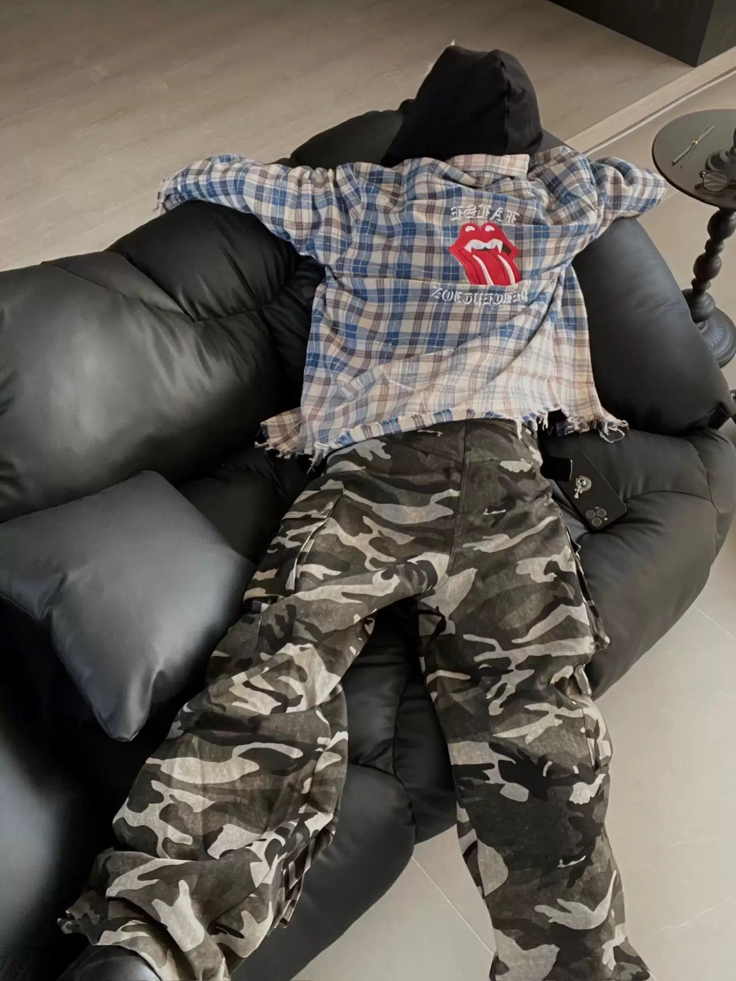 False Perception Tongue Logo Plaid Shirt
