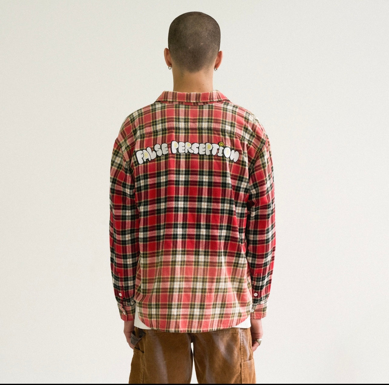 False Perception Smiley Red Plaid Shirt