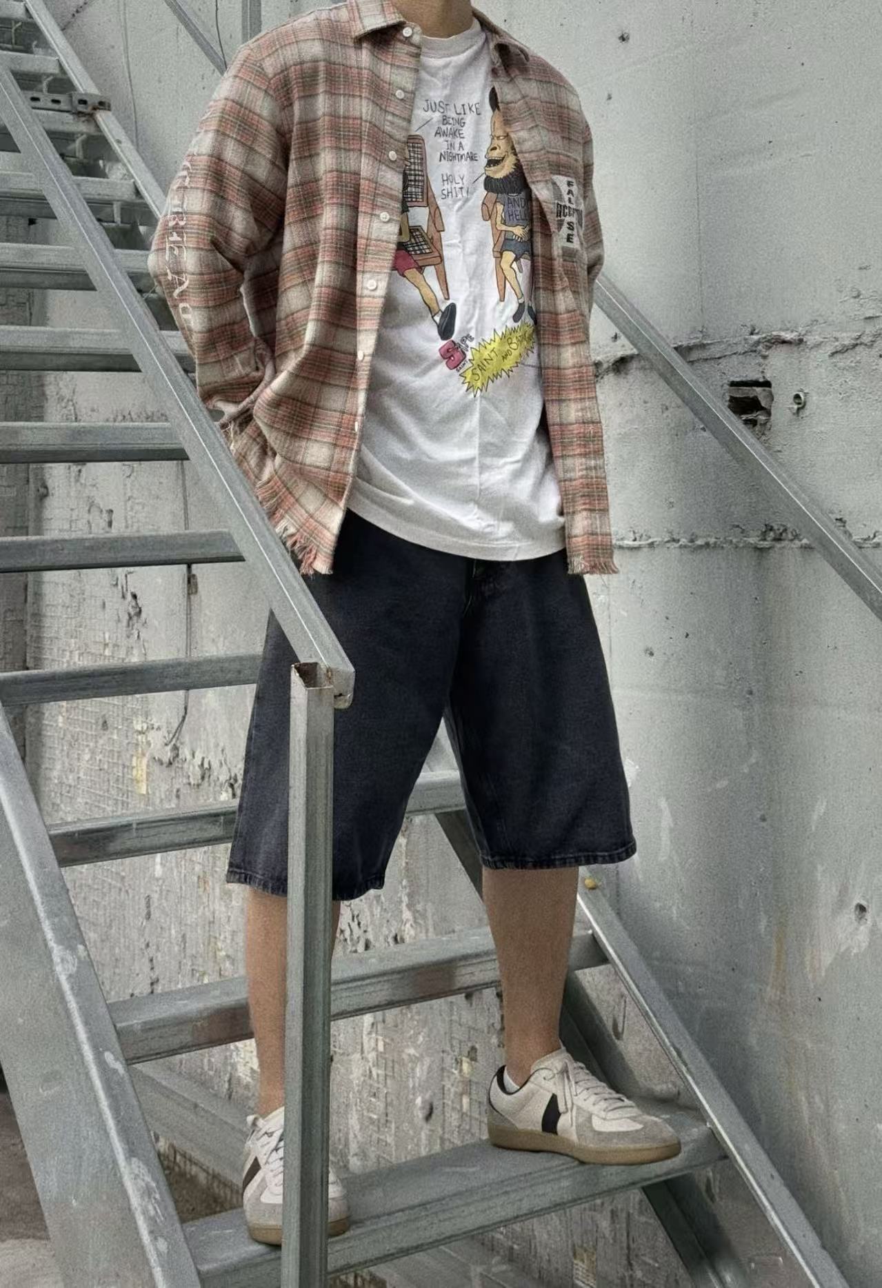 False Perception Cross Logo Brown Plaid Shirt