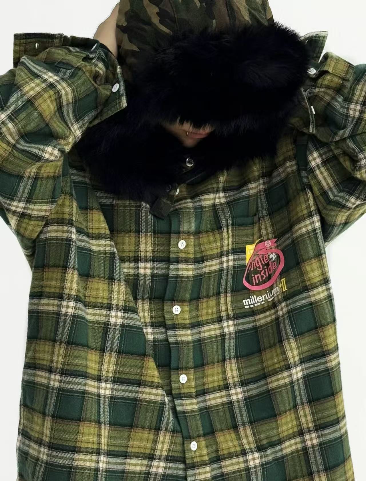 False Perception Angle Inside Green Plaid Shirt