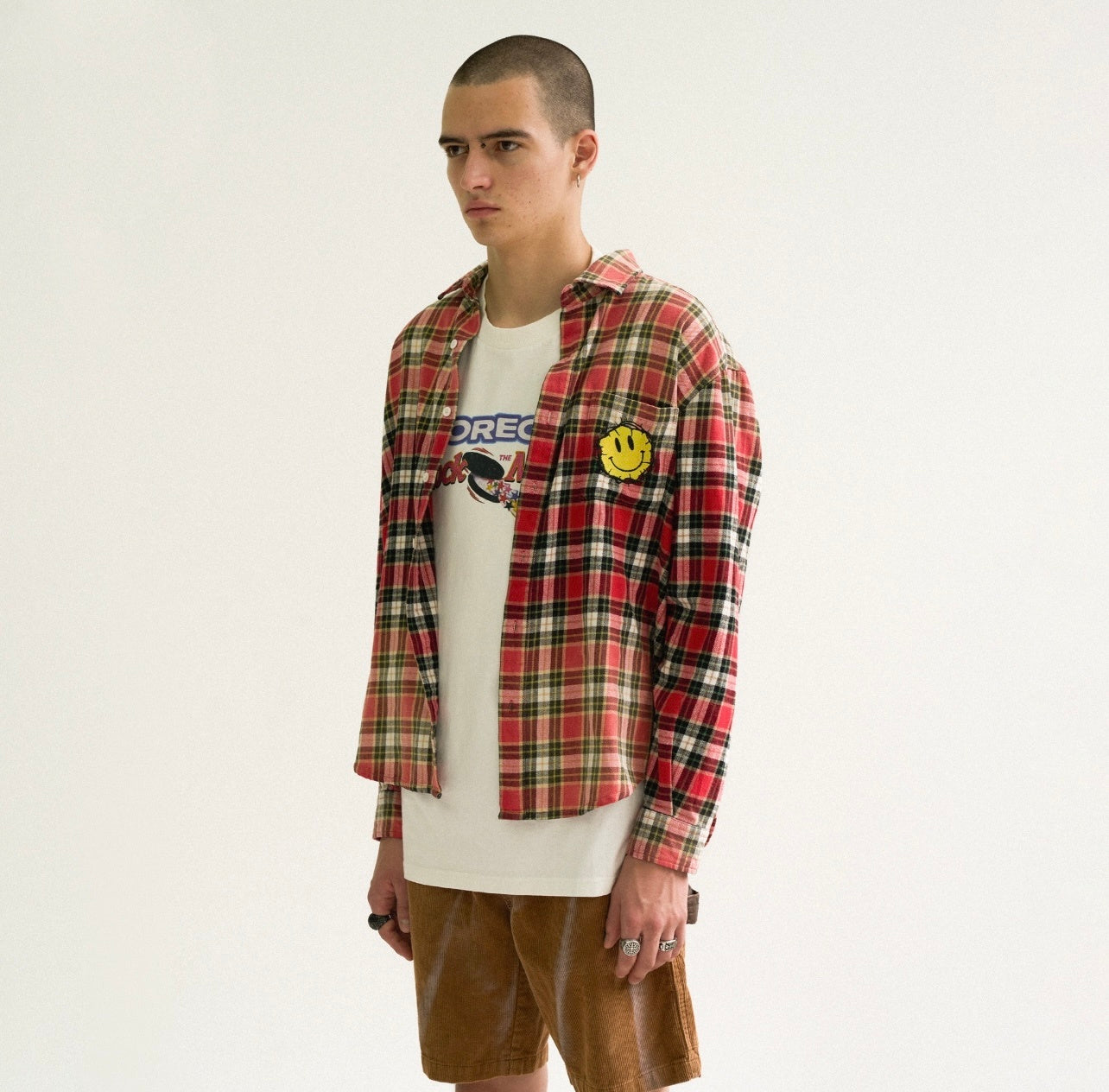 False Perception Smiley Red Plaid Shirt