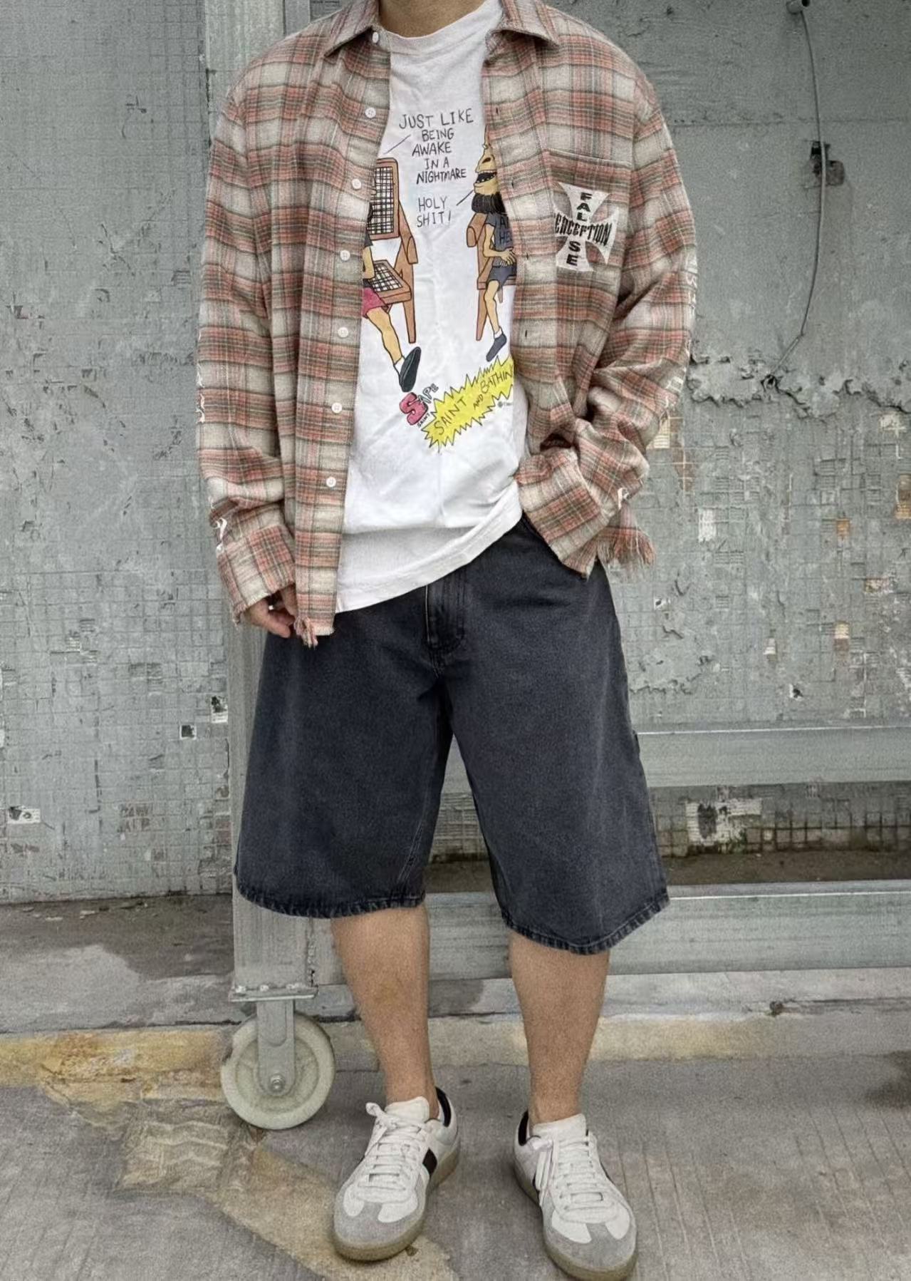 False Perception Cross Logo Brown Plaid Shirt