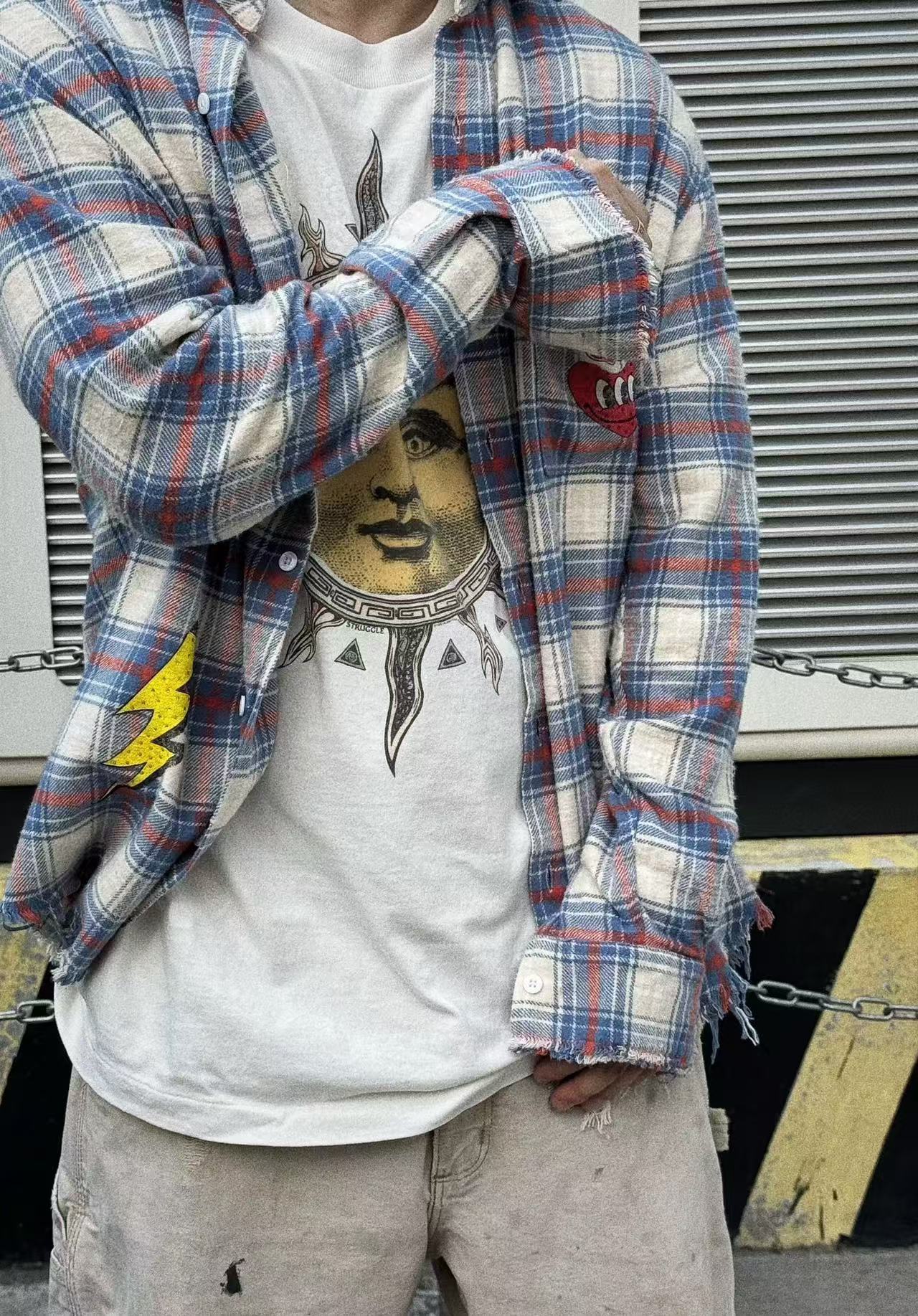 False Perception Sun Graphic Plaid Shirt