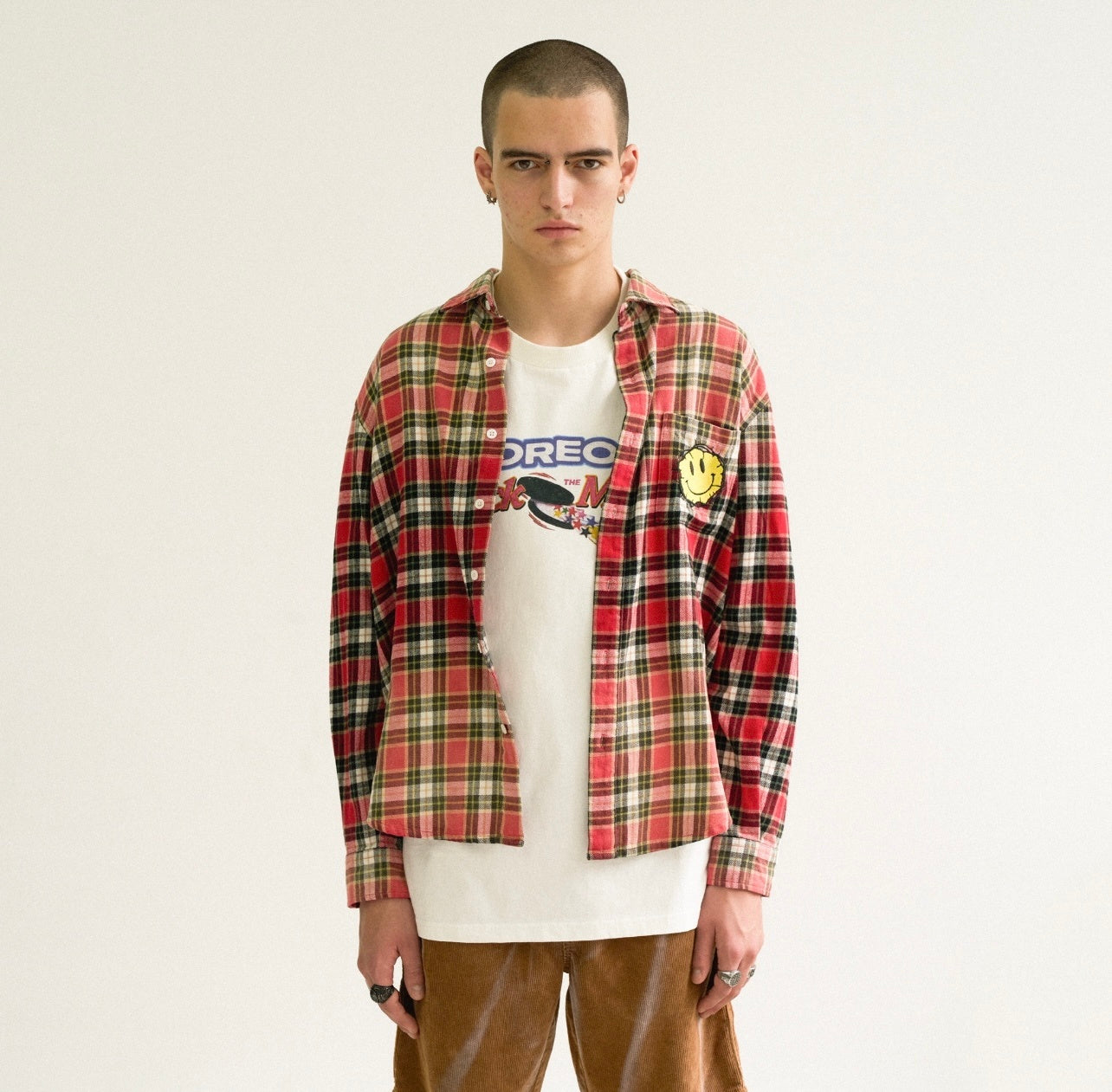 False Perception Smiley Red Plaid Shirt
