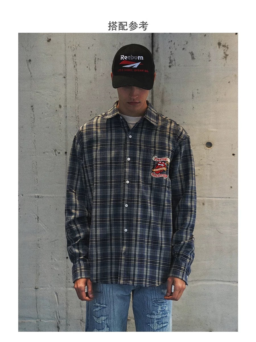False Perception Tongue Logo Plaid Shirt