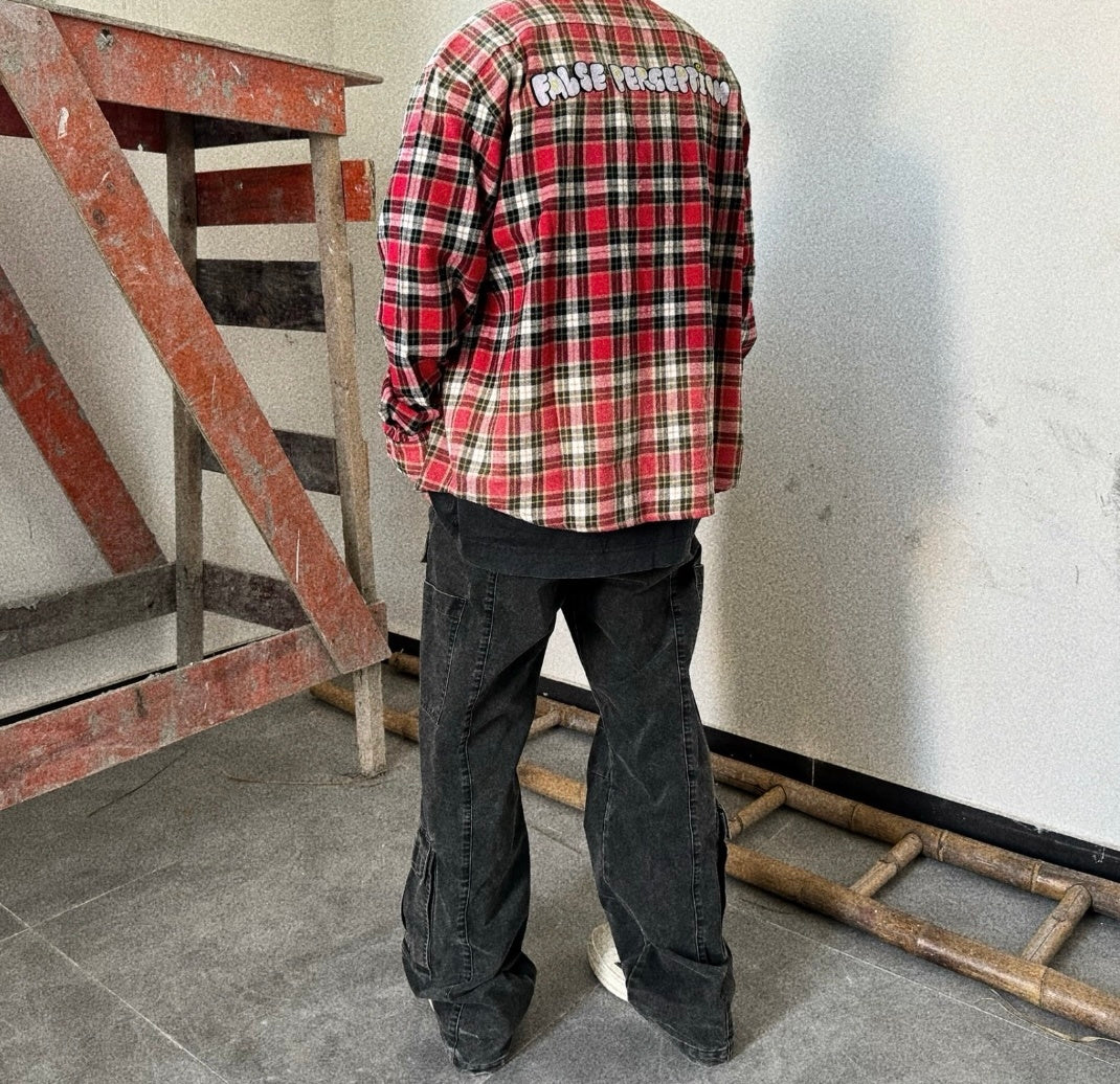 False Perception Smiley Red Plaid Shirt
