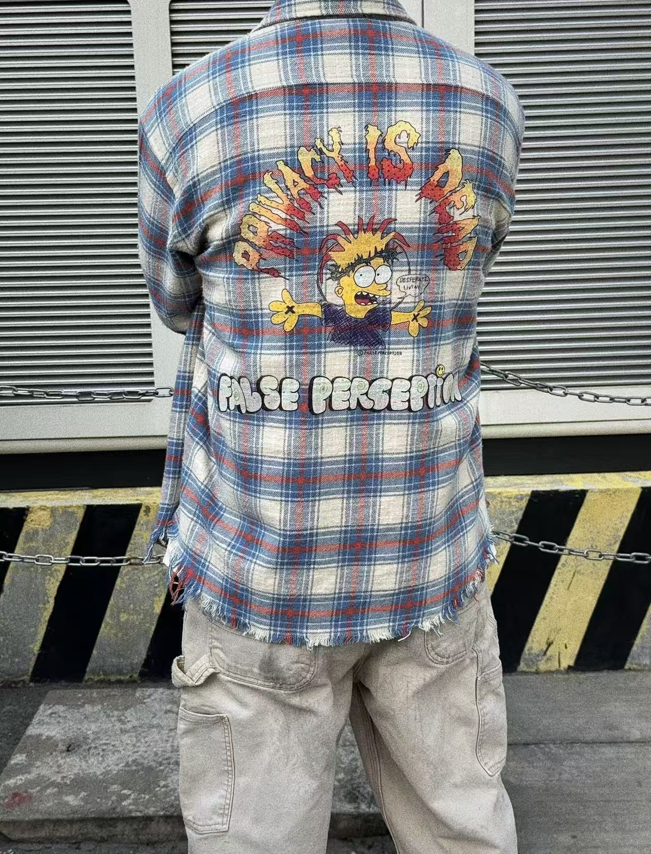 False Perception Sun Graphic Plaid Shirt