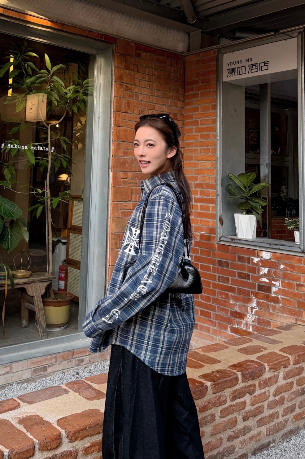 False Perception Cross Plaid Long‑Sleeve Shirt