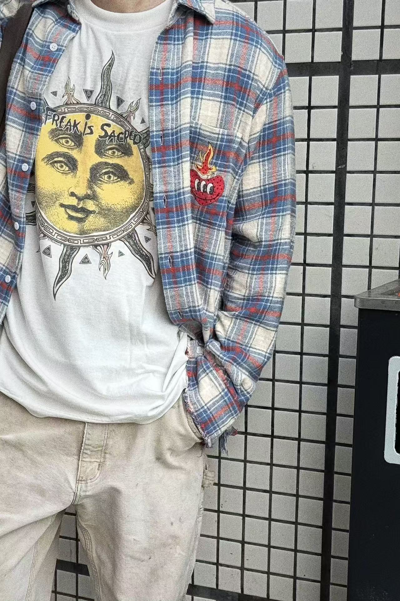 False Perception Sun Graphic Plaid Shirt