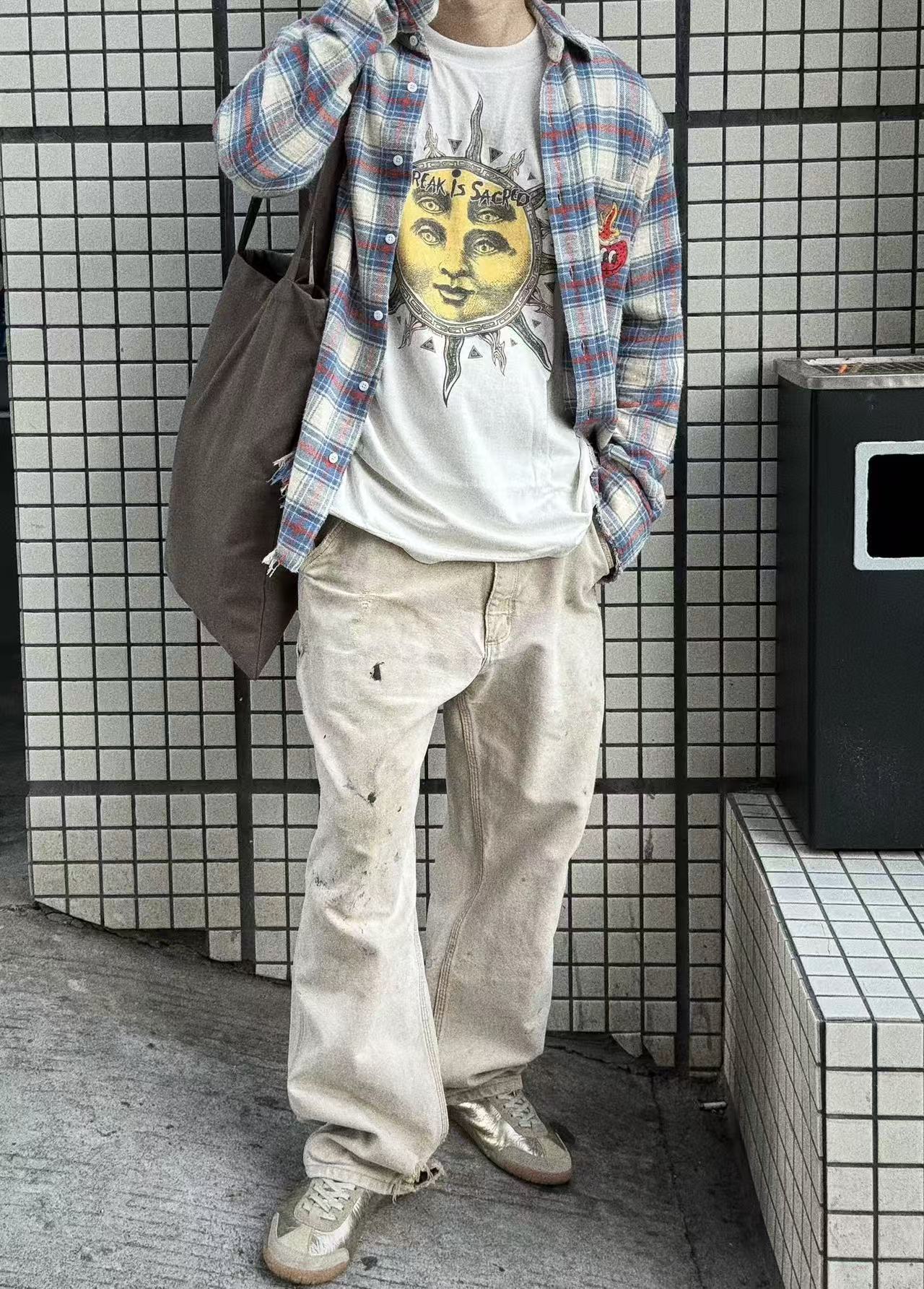False Perception Sun Graphic Plaid Shirt