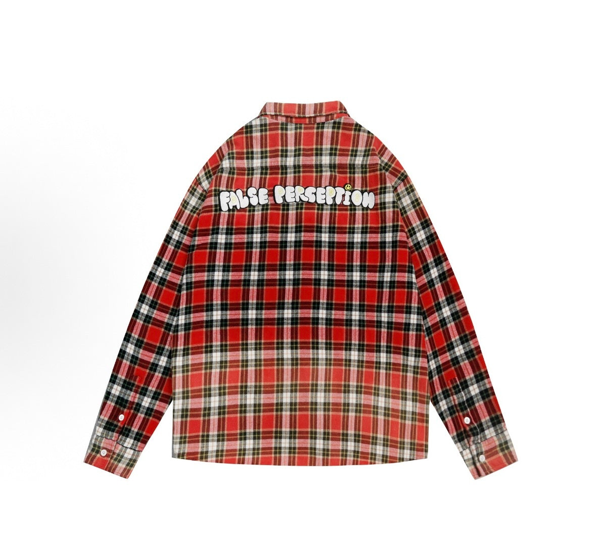 False Perception Smiley Red Plaid Shirt