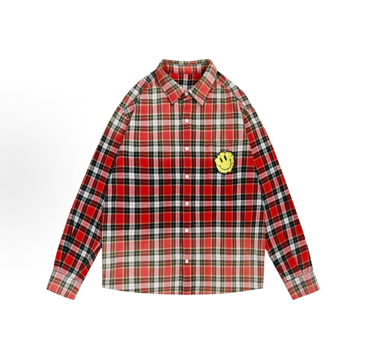False Perception Smiley Red Plaid Shirt