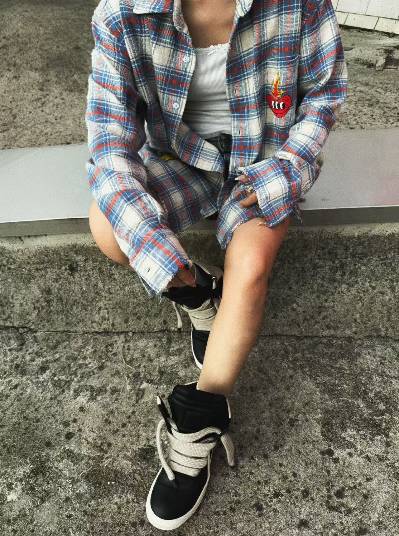 False Perception Sun Graphic Plaid Shirt