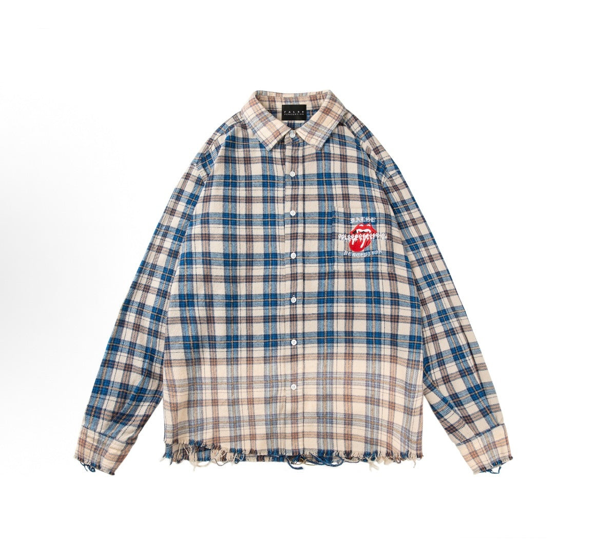 False Perception Tongue Logo Plaid Shirt
