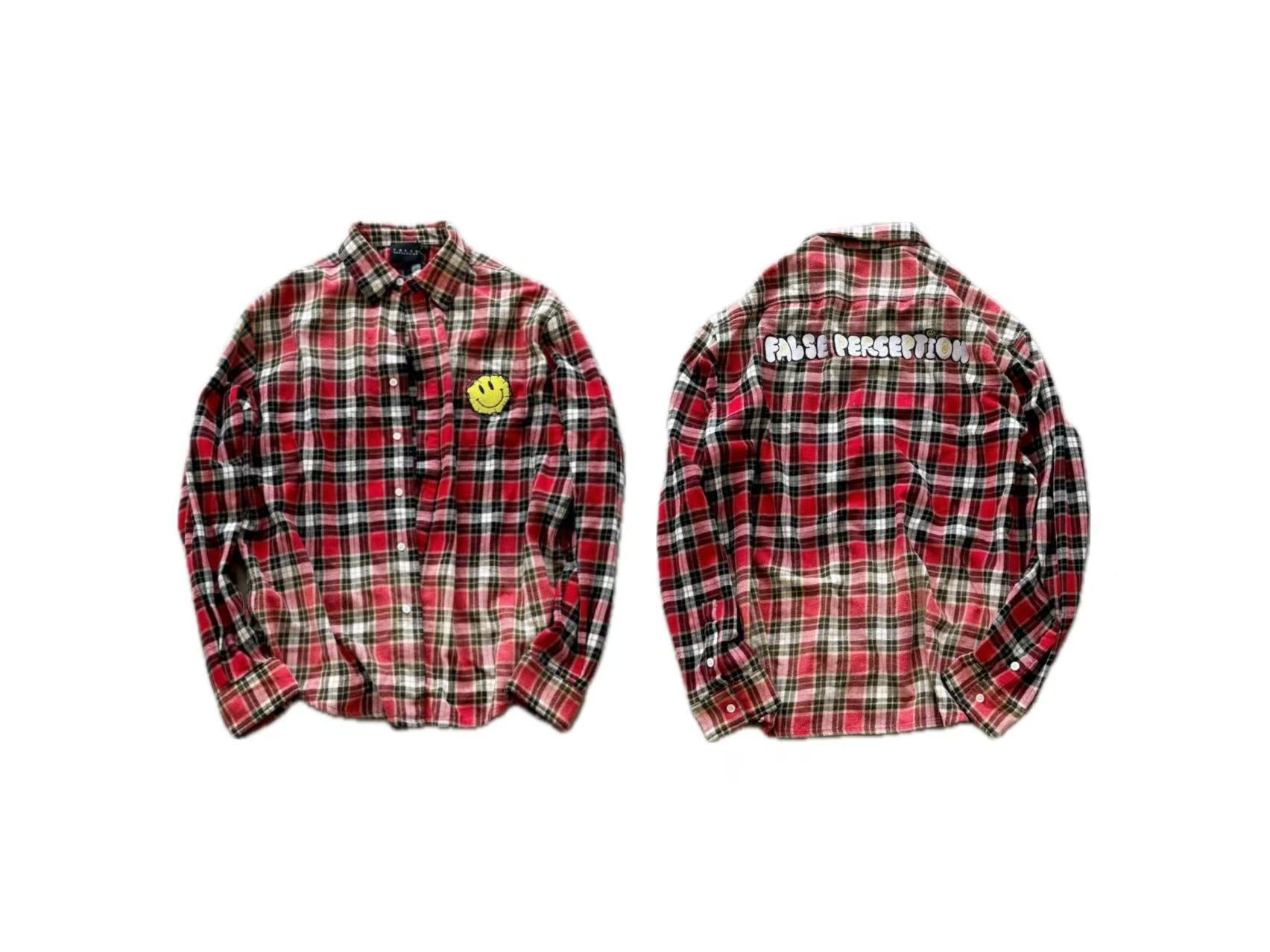 False Perception Smiley Red Plaid Shirt