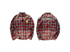 False Perception Smiley Red Plaid Shirt