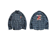 False Perception Vampire Tongue Blue Plaid Shirt