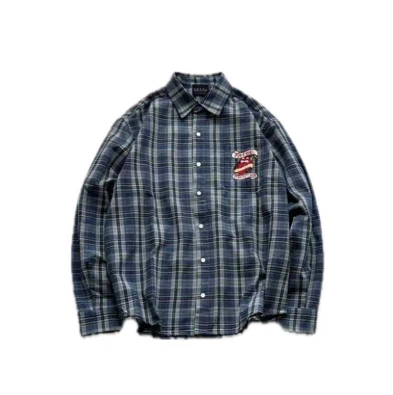 False Perception Vampire Tongue Blue Plaid Shirt