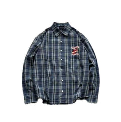 False Perception Vampire Tongue Blue Plaid Shirt