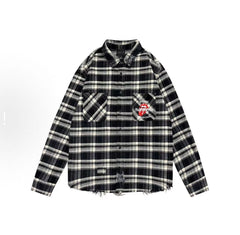 False Perception Tongue Logo Black‑White Plaid Shirt