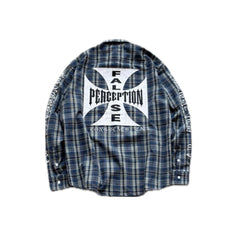 False Perception Cross Plaid Long‑Sleeve Shirt