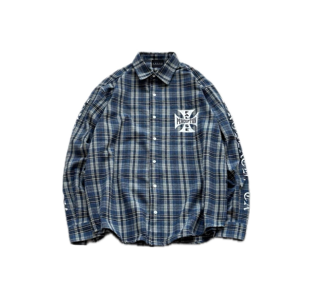 False Perception Cross Plaid Long‑Sleeve Shirt